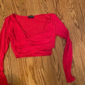 Pretty Little Thing red wrap top